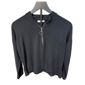 Minimum Womens Black Quarter Zip Ring Pull Mock Neck Long Sleeve Top Size S